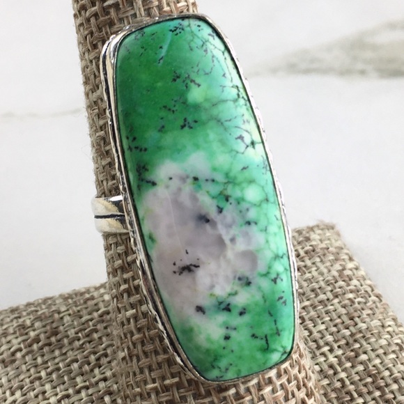 Dendritic Dendrite Opal Stone Ring Size 8 1/4 - Picture 3 of 8